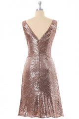 Slip Dress, Short Rose Gold Sequin A-line Bridesmaid Dress
