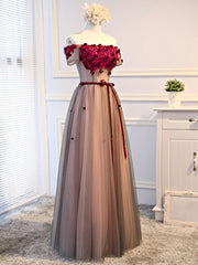 Formal Dresses Over 50, Short Sleeves Burgundy Floral Long Prom Dresses, Burgundy Floral Formal Bridesmaid Dresses
