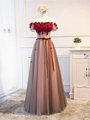 Formal Dresses Midi, Short Sleeves Burgundy Floral Long Prom Dresses, Burgundy Floral Formal Bridesmaid Dresses