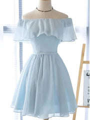 Casual Dress, Short Sleeves Short Blue Prom Dresses, Short Blue Graduation Homecoming Dresses