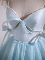 Bridesmaid Dresses Tulle, Short V Neck Beaded Blue Prom Dresses, Short Blue V Neck Formal Homecoming Dresses