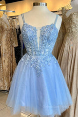 Evening Dress Online, Short V Neck Blue Lace Prom Dresses, V Neck Short Blue Lace Formal Homecoming Dresses