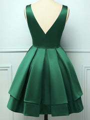 Formal Dresses 2032, Short V Neck Dark Green Prom Dresses, Short V Neck Dark Green Formal Homecoming Dresses