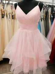 Formal Dress Boutiques Near Me, Short V Neck Pink Prom Dresses, Short Pink V Neck Graduation Homecoming Cocktail Dresses