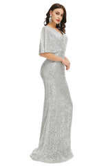 Prom Dress Trends 2051, Sequins Mermaid Cape Sleeves V Neck Prom Dresses