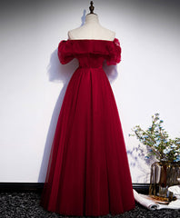 Wedding Dress Order Online, Simple A line Burgundy Long Prom Dress, Burgundy Wedding Party Dress