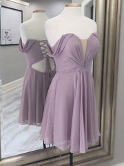 Prom Dress Boutiques, Simple A-line chiffon short prom dress, chiffon bridesmaid dress
