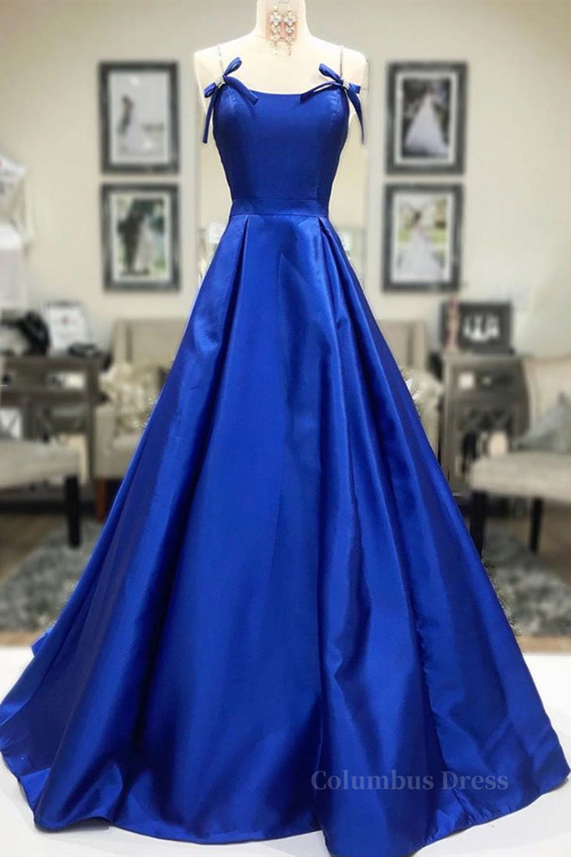 Evening Dresses Floral, Simple A Line Royal Blue Satin Long Prom Dress, Royal Blue Formal Dress, Royal Blue Evening Dress