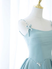Bridesmaid Dress 2046, Simple A Line Satin Long Prom Dress, Blue Long Bridesmaid Dress