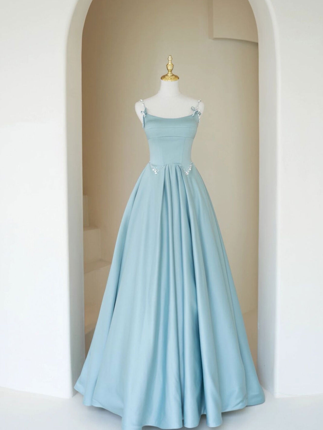 Bridesmaid Dress 2045, Simple A Line Satin Long Prom Dress, Blue Long Bridesmaid Dress
