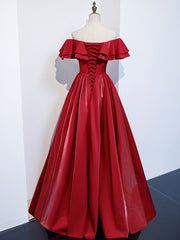 Sequin Dress, Simple A line Satin Long Prom Dress, Burgundy Bridesmaid Dresses