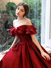 Wedding Pictures, Simple A line Satin Long Prom Dress, Burgundy Bridesmaid Dresses