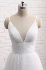 Wedding Dress Accessories, Simple A Line V Neck White Wedding Dresses, V Neck White Tulle Prom Formal Dresses