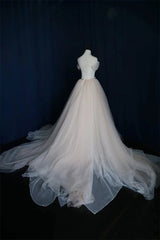 Wedding Dresses Classic, Simple Ball Gown Lace-up Ivory Tulle Off-the-shoulder Wedding Party Dress, Ivory Formal Dress