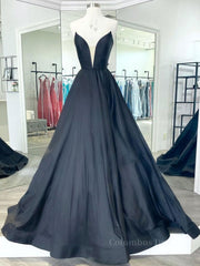 Homecoming Dresses Simples, Simple black satin long prom dress, black evening dress
