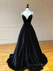 Prom Dresses Websites, Simple Black velvet long prom dress, black evening dress