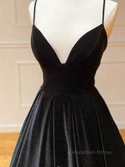 Prom Dress Websites, Simple Black velvet long prom dress, black evening dress