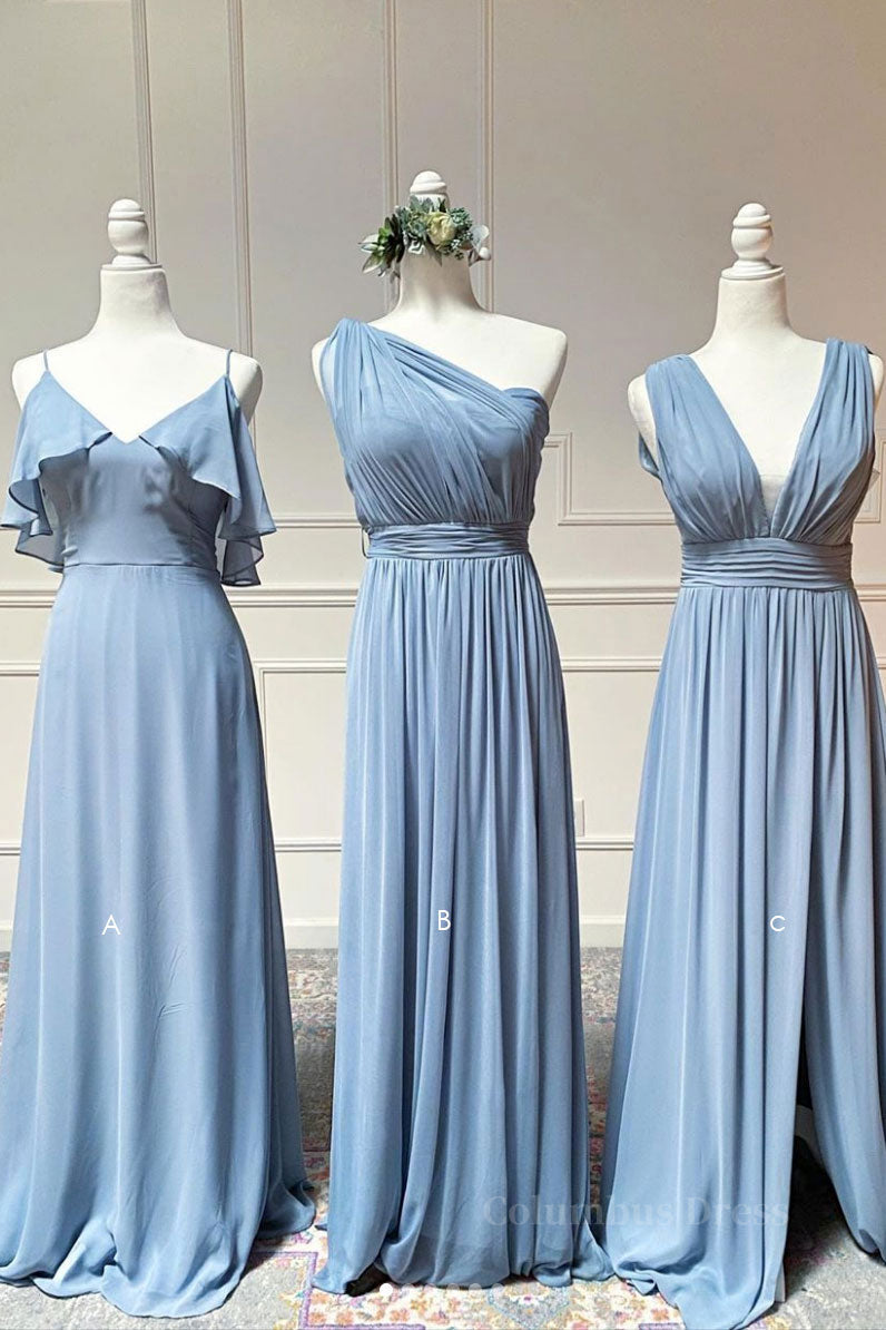 Prom Dress 2027, Simple blue chiffon long prom dress blue chiffon bridesmaid dress