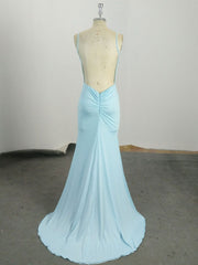 Prom Dress Off The Shoulder, Simple Blue Mermaid Long Prom Dress, Blue Evening Dress