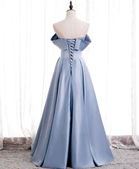 Ballgown, Simple Blue Off Shoulder Satin Long Prom Dress Blue Bridesmaid Dress