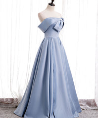 Long Dress Design, Simple Blue Off Shoulder Satin Long Prom Dress Blue Bridesmaid Dress
