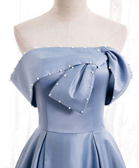 Homecoming Dresses Long, Simple Blue Off Shoulder Satin Long Prom Dress Blue Bridesmaid Dress