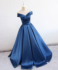 Prom Dress Size 26, Simple Blue Satin Long Prom Dress, Blue Formal Bridesmaid Dresses