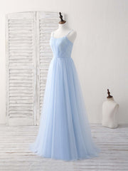 Party Dress Fashion, Simple Blue Tulle Long Prom Dress Blue Bridesmaid Dress