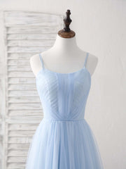 Party Dress Night, Simple Blue Tulle Long Prom Dress Blue Bridesmaid Dress