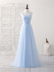 Party Dress Short, Simple Blue Tulle Long Prom Dress Blue Bridesmaid Dress
