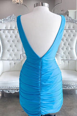 Sundress, Simple Blue V Neck Bodycon Mini Dress Party Gowns