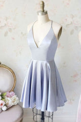 Homecoming Dresses Blue, Simple blue v neck short prom dress, blue homecoming dress