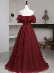 Glam Dress, Simple Burgundy A line Long Prom Dresses, Burgundy Bridesmaid Dresses