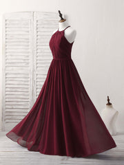Bridesmaid Dresses Colorful, Simple Burgundy Chiffon Long Prom Dress, Burgundy Evening Dress