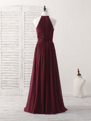 Bridesmaid Dresses Cheap, Simple Burgundy Chiffon Long Prom Dress, Burgundy Evening Dress
