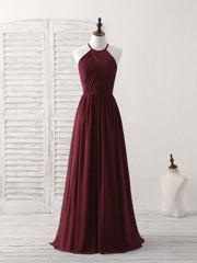 Bridesmaid Dresses Color, Simple Burgundy Chiffon Long Prom Dress, Burgundy Evening Dress