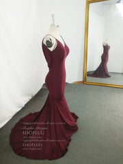 Prom Dresses Off Shoulder, Simple Burgundy Mermaid Long Prom Dress, Burgundy Evening Dress