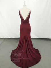 Prom Dress Off Shoulder, Simple Burgundy Mermaid Long Prom Dress, Burgundy Evening Dress