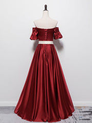 Evening Dress Styles, Simple Burgundy Satin Long Prom Dress Burgundy Bridesmaid Dress