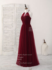 Bridesmaid Dresses Under 112, Simple Burgundy Tulle Long Prom Dress, Burgundy Bridesmaid Dress