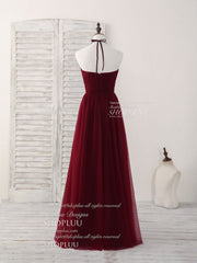 Bridesmaid Dresses Affordable, Simple Burgundy Tulle Long Prom Dress, Burgundy Bridesmaid Dress