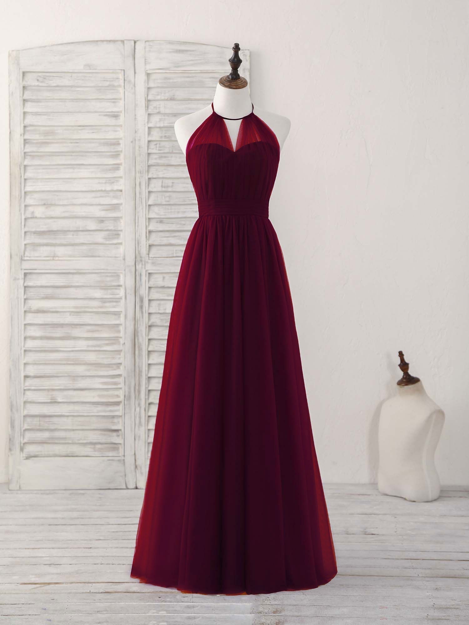 Bridesmaid Dresses Different Styles, Simple Burgundy Tulle Long Prom Dress, Burgundy Bridesmaid Dress