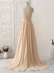 Formal Dress For Wedding Guests, Simple Champagne Long Prom Dresses V Neck Chiffon Bridesmaid Dress