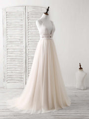 Bridesmaid Dresses Quick Shipping, Simple Champagne Tulle Long Prom Dress Tulle Evening Dress