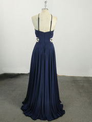 Prom Dresse Backless, Simple Chiffon Blue Long Prom Dress, Blue Evening Dress
