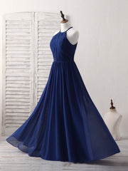Party Dress Aesthetic, Simple Dark Blue Chiffon Long Prom Dress Blue Bridesmaid Dress
