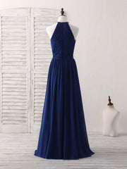 Party Dresses Black, Simple Dark Blue Chiffon Long Prom Dress Blue Bridesmaid Dress