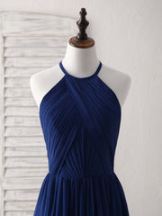 Party Dress Size 110, Simple Dark Blue Chiffon Long Prom Dress Blue Bridesmaid Dress