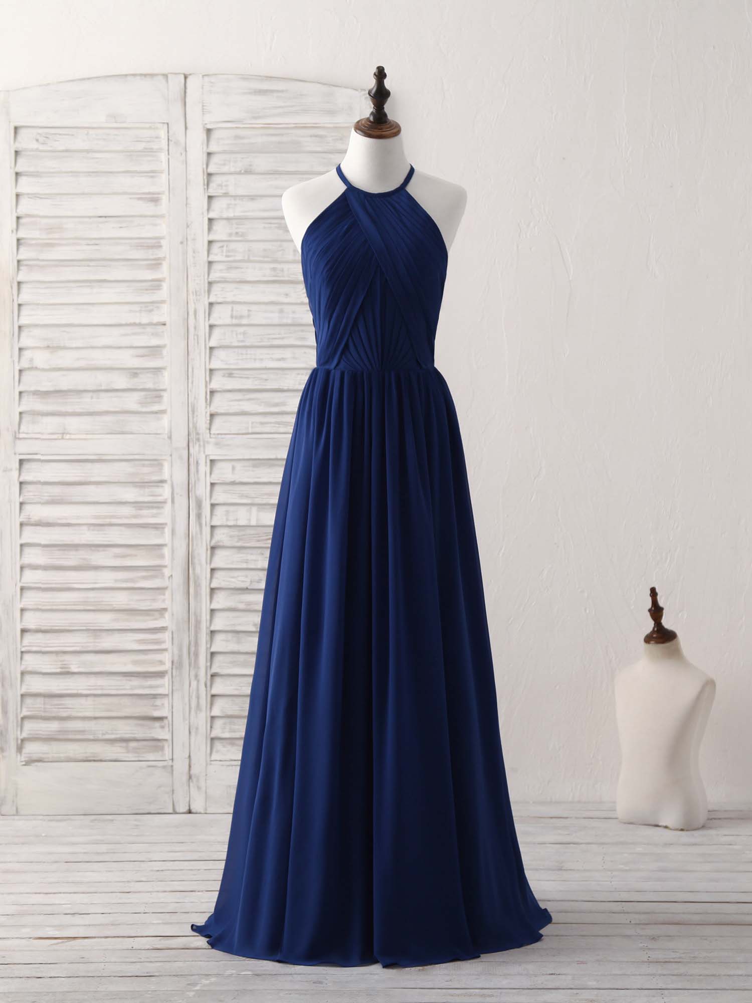 Party Dress Luxury, Simple Dark Blue Chiffon Long Prom Dress Blue Bridesmaid Dress