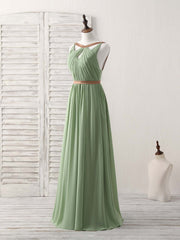 Party Dress For Girl, Simple Green Chiffon Long Prom Dress, Green Bridesmaid Dress